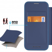 Dux Ducis Skin X Pro Magnetic Wallet Case - удароустойчив хибриден кожен кейс с отделение за карти и MagSafe за iPhone 15 Pro Max (син-прозрачен) 10