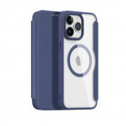 Dux Ducis Skin X Pro Magnetic Wallet Case - удароустойчив хибриден кожен кейс с отделение за карти и MagSafe за iPhone 15 Pro (син-прозрачен)