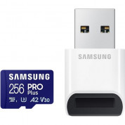 Samsung MicroSD 256GB PRO Plus Plus USB Reader A2 - microSD памет с USB-A четец за Samsung устройства (клас 10) (подходяща за GoPro, дронове и други) 