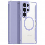 Dux Ducis Skin X Pro Magnetic Wallet Case - удароустойчив хибриден кожен кейс с отделение за карти и MagSafe за Samsung Galaxy S24 Ultra (лилав-прозрачен)