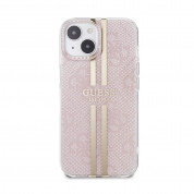 Guess IML 4G Gold Stripe Case - дизайнерски силиконов кейс за iPhone 15 (розов) 2