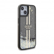 Guess Liquid Glitter Gold Stripe Case - дизайнерски кейс с висока защита за iPhone 15 (черен) 3