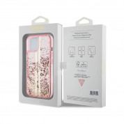 Guess Liquid Glitter Gold Stripe Case - дизайнерски кейс с висока защита за iPhone 15 (розов) 6
