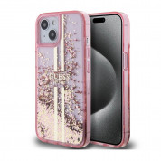 Guess Liquid Glitter Gold Stripe Case for iPhone 15 (pink)