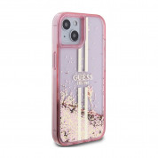 Guess Liquid Glitter Gold Stripe Case - дизайнерски кейс с висока защита за iPhone 15 (розов) 3