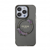 Guess Flowers Ring Glossy Logo MagSafe Case for iPhone 15 Pro (black-clear) 2