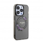 Guess Flowers Ring Glossy Logo MagSafe Case for iPhone 15 Pro (black-clear) 3