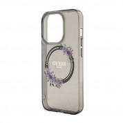Guess Flowers Ring Glossy Logo MagSafe Case for iPhone 15 Pro (black-clear) 4