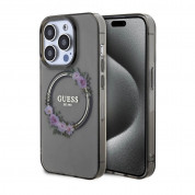 Guess Flowers Ring Glossy Logo MagSafe Case for iPhone 15 Pro (black-clear)