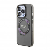 Guess Flowers Ring Glossy Logo MagSafe Case for iPhone 15 Pro (black-clear) 1
