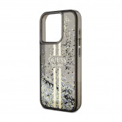 Guess Liquid Glitter Gold Stripe Case - дизайнерски кейс с висока защита за iPhone 15 Pro (черен) 4