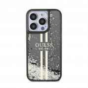 Guess Liquid Glitter Gold Stripe Case - дизайнерски кейс с висока защита за iPhone 15 Pro (черен) 2