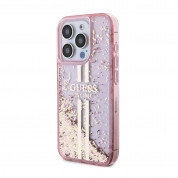 Guess Liquid Glitter Gold Stripe Case - дизайнерски кейс с висока защита за iPhone 15 Pro (розов) 1
