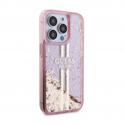 Guess Liquid Glitter Gold Stripe Case - дизайнерски кейс с висока защита за iPhone 15 Pro (розов) 3