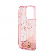 Guess Liquid Glitter Gold Stripe Case - дизайнерски кейс с висока защита за iPhone 15 Pro (розов) 5