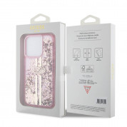 Guess Liquid Glitter Gold Stripe Case - дизайнерски кейс с висока защита за iPhone 15 Pro (розов) 6