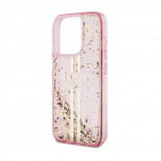 Guess Liquid Glitter Gold Stripe Case - дизайнерски кейс с висока защита за iPhone 15 Pro (розов) 4