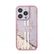 Guess Liquid Glitter Gold Stripe Case - дизайнерски кейс с висока защита за iPhone 15 Pro (розов) 2