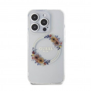 Guess Flowers Ring Glossy Logo MagSafe Case for iPhone 15 Pro (clear) 2