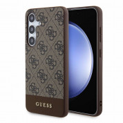 Guess PU 4G Stripe Leather Hard Case - дизайнерски кожен кейс за Samsung Galaxy S24 Plus (кафяв)