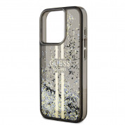 Guess Liquid Glitter Gold Stripe Case - дизайнерски кейс с висока защита за iPhone 15 Pro Max (черен) 4