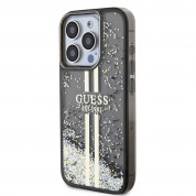 Guess Liquid Glitter Gold Stripe Case - дизайнерски кейс с висока защита за iPhone 15 Pro Max (черен) 1