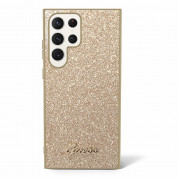 Guess Glitter Flakes Metal Logo Case - хибриден удароустойчив кейс за Samsung Galaxy S24 Ultra (златист) 1