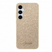 Guess Glitter Flakes Metal Logo Case - хибриден удароустойчив кейс за Samsung Galaxy S24 (златист) 2