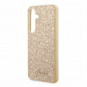 Guess Glitter Flakes Metal Logo Case - хибриден удароустойчив кейс за Samsung Galaxy S24 (златист) 4