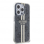Guess IML 4G Gold Stripe Case - дизайнерски силиконов кейс за iPhone 15 Pro Max (черен) 3