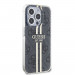 Guess IML 4G Gold Stripe Case - дизайнерски силиконов кейс за iPhone 15 Pro Max (черен) 4