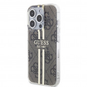 Guess IML 4G Gold Stripe Case - дизайнерски силиконов кейс за iPhone 15 Pro Max (кафяв) 1