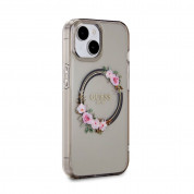 Guess Flowers Ring Glossy Logo MagSafe Case for iPhone 15 (black-clear) 3