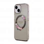 Guess Flowers Ring Glossy Logo MagSafe Case for iPhone 15 (black-clear) 1