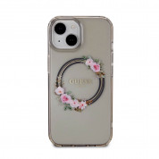 Guess Flowers Ring Glossy Logo MagSafe Case for iPhone 15 (black-clear) 2