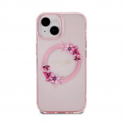 Guess Flowers Ring Glossy Logo MagSafe Case for iPhone 15 (pink-clear) 2