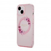 Guess Flowers Ring Glossy Logo MagSafe Case for iPhone 15 (pink-clear) 1