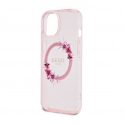Guess Flowers Ring Glossy Logo MagSafe Case for iPhone 15 (pink-clear) 4