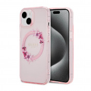Guess Flowers Ring Glossy Logo MagSafe Case for iPhone 15 (pink-clear)