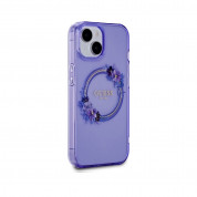 Guess Flowers Ring Glossy Logo MagSafe Case for iPhone 15 (purple-clear) 3