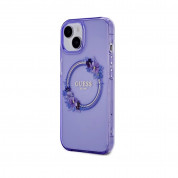 Guess Flowers Ring Glossy Logo MagSafe Case for iPhone 15 (purple-clear) 1