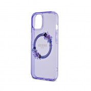 Guess Flowers Ring Glossy Logo MagSafe Case for iPhone 15 (purple-clear) 4