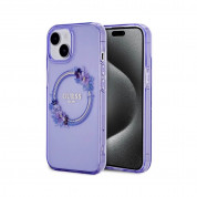 Guess Flowers Ring Glossy Logo MagSafe Case for iPhone 15 (purple-clear)