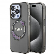 Guess Flowers Ring Glossy Logo MagSafe Case for iPhone 15 Pro Max (black-clear)