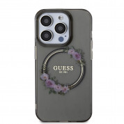 Guess Flowers Ring Glossy Logo MagSafe Case for iPhone 15 Pro Max (black-clear) 2