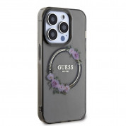 Guess Flowers Ring Glossy Logo MagSafe Case for iPhone 15 Pro Max (black-clear) 3