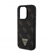 Guess PU 4G Triangle Metal Logo Case - дизайнерски кожен кейс за iPhone 15 Pro (черен) 4