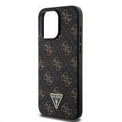 Guess PU 4G Triangle Metal Logo Case - дизайнерски кожен кейс за iPhone 15 Pro Max (черен) 4