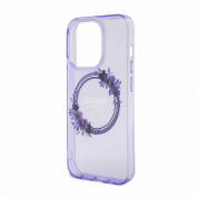Guess Flowers Ring Glossy Logo MagSafe Case for iPhone 15 Pro (purple-clear) 4