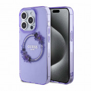 Guess Flowers Ring Glossy Logo MagSafe Case for iPhone 15 Pro (purple-clear)